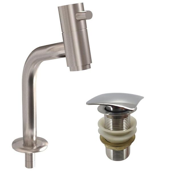 Kit Torneira Em Inox Escovado Bica Curta E Válvula Click