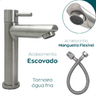 Kit Torneira Inox Escovado Bica Baixa E Válvula Click 1  1/4