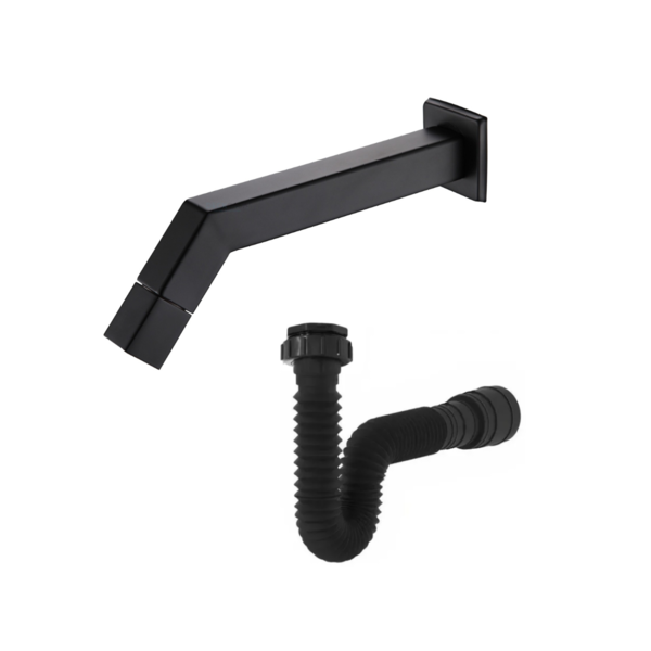 Kit Torneira Lavatório Banheiro Quadrada +sifão Preto Luxo