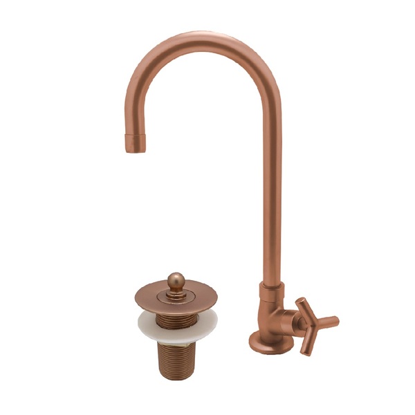 Kit Torneira Lavatório Pia Ou Cuba E Válvula Tampa Rose Gold