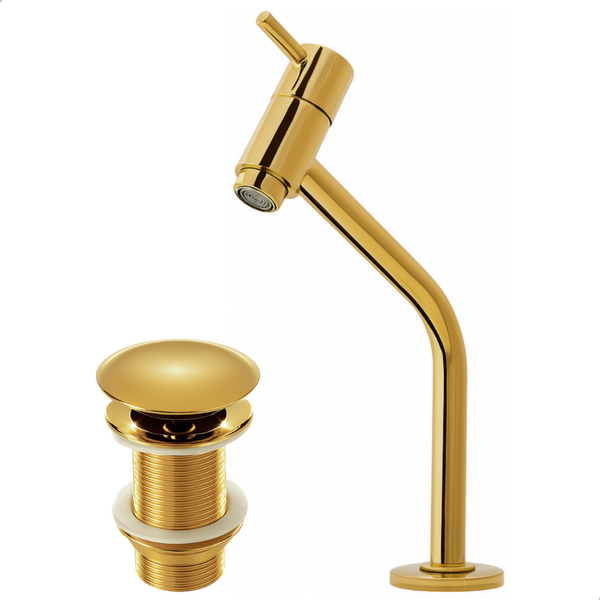 Kit Torneira Pia Banheiro Lavatório Bancada Cuba Baixa Dourad