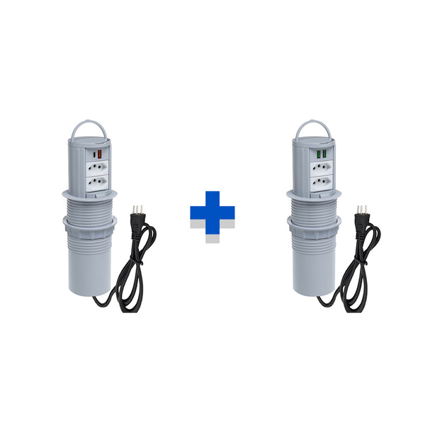 Kit Torres De Tomadas Manual Alça 2 Tom 10a 2usb E 2usb 4.9a