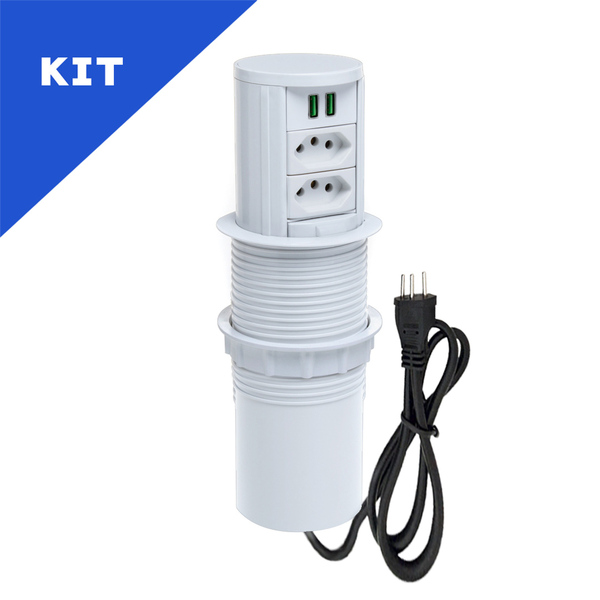Kit Torres De Tomadas Totem Manual 2 Tomadas 10a 2 Usb 4.9a