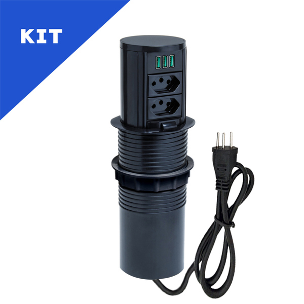 Kit Torres De Tomadas Totem Manual 2 Tomadas 20a 3 Usb 5.2a
