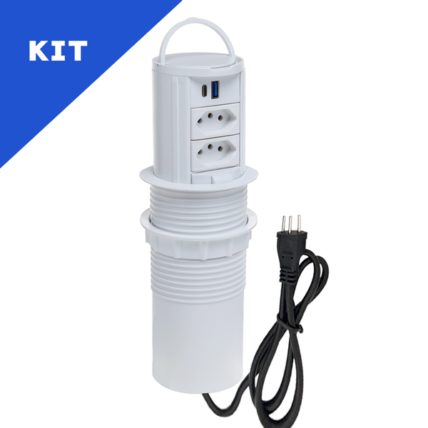 Kit Torres De Tomadas Totem Manual Alça 2 Tom 20a 2usb 9.0a