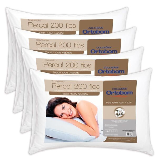 Kit Travesseiro 04 Peças Percal Com 200 Fios - Ortobom