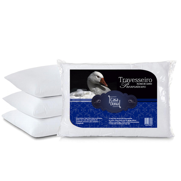Kit Travesseiros 4 Pçs Pluma De Ganso 50x70cm 200 Fios Branco