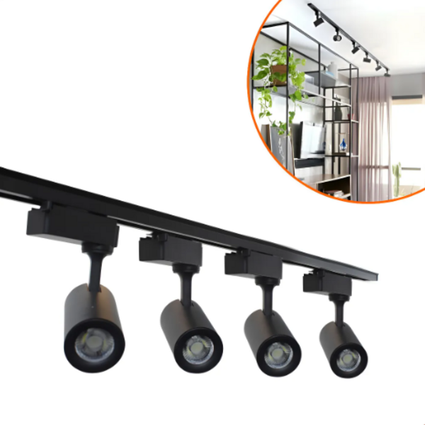 Kit Trilho Eletrificado 1,5m + 4 Spot Led 7w Preto 4000k Luz
