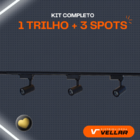 Kit Trilho Eletrificado 1m + 3 Spot Led 7w Preto 6000k Luz Fr