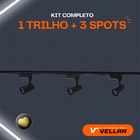 Kit Trilho Eletrificado 2m + 3 Spot Led 7w Preto Luz Fria 600