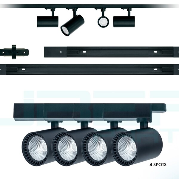 Kit Trilho Eletrificado 2m + 4 Spots Led 7w Bivolt Preto 3000k