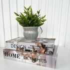 Kit Trio Decoração Livros Caixa E Vaso Cinza Cerâmico