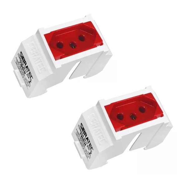 Kit Twdin Módulo Tomada Vermelha Padrão Brasileiro 2p+t + Sup