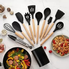 Kit Utensílios Cozinha 12 Peças Silicone Antiaderente - Preto