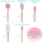 Kit Utensílios Cozinha 12 Peças Silicone Antiaderente - Rosa