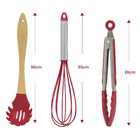 Kit Utensílios Cozinha Silicone Com Cabos De Madeira - 6 Peça
