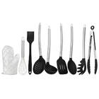 Kit Utensílios De Cozinha De Silicone Preto Cabo Inox K5b