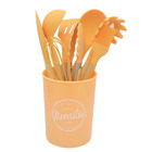 Kit Utensílios De Silicone Cozinha Com Cabo De Madeira E Copo