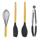 Kit Utensílios De Silicone Preto Cabo De Madeira Keep Calm
