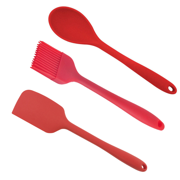 Kit Utensílios Espátula Pincel Colher Silicone Cozinha 3pçs