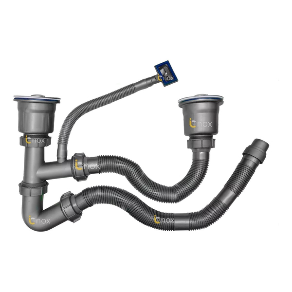 Kit Válvula 4 1/2, Sifão Tubos E Dreno P/ Cuba Dupla Cozinha