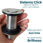 Kit Válvula Click 7/8 Inox Ralo De Pia Banheiro E Sifão Flexí