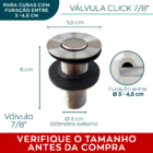 Kit Válvula Click 7/8 Inox Ralo De Pia Banheiro E Sifão Flexí