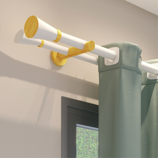 Kit Varão de Cortina Duplo 3 metros 28mm PVC Scandi Duplo Branco e Pinus Belchior