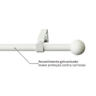 Kit Varão de Cortina Extensível 1,2 a 2,1 metros 13/16mm Ferro Bola Branco Inspire