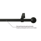 Kit Varão de Cortina Extensível 1,2 a 2,1 metros 13/16mm Ferro Bola Preto Inspire