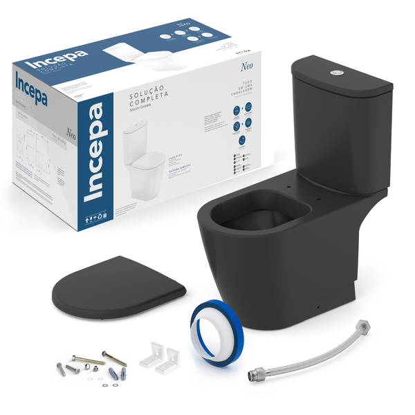 Kit Vaso Sanitário com Caixa Acoplada e Assento Duplo Acionamento 3/6L Vertical Preto Neo Incepa