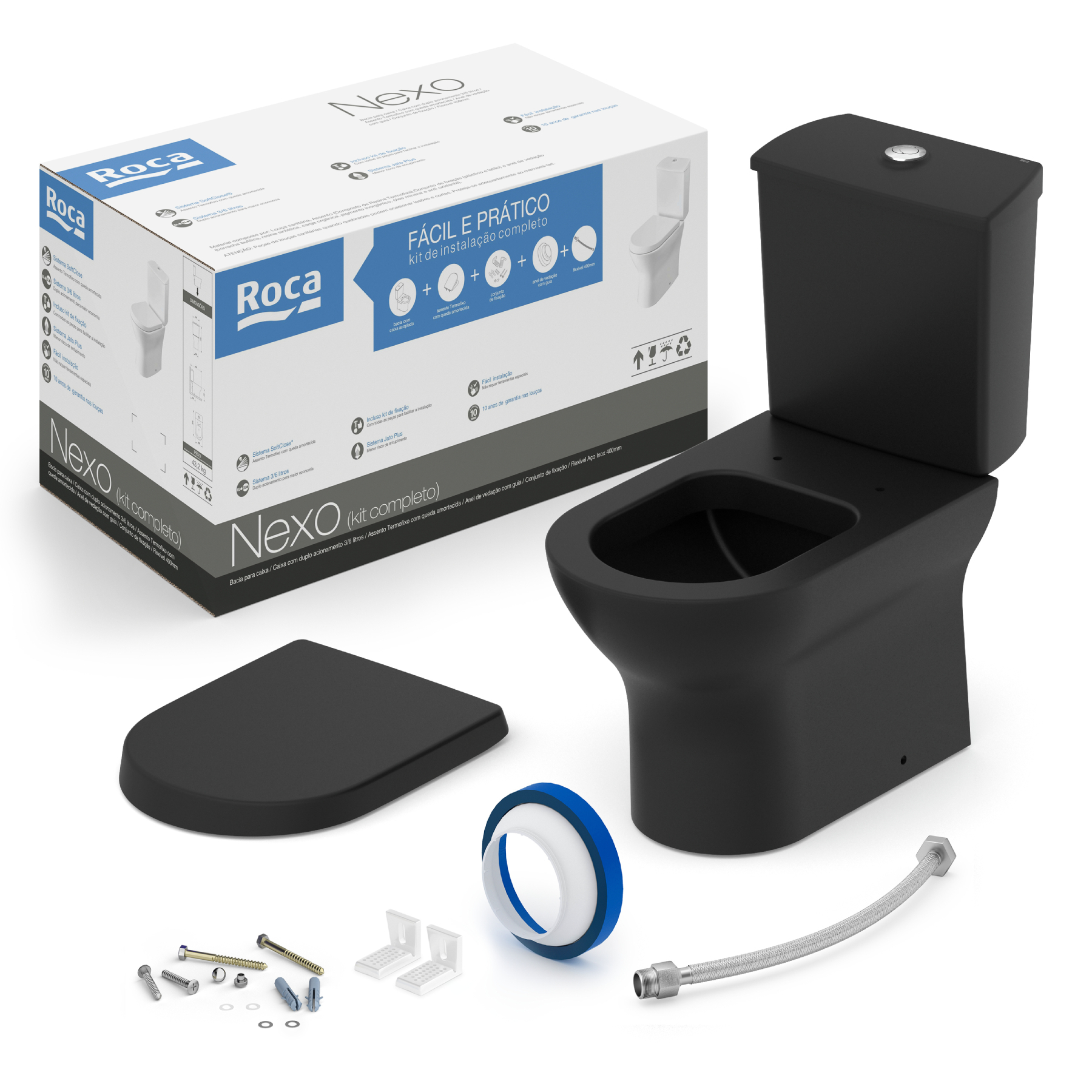 NiCSO 3side ４枚セット 400mm ブラック Kit Vaso Sanitário com Caixa Acoplada e Assento Preto Fosco 3 e 6