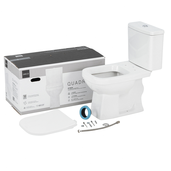 Kit Vaso Sanitário com Caixa Acoplada e Assento Branco Duplo