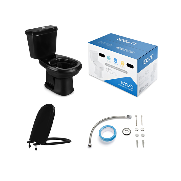 Kit Vaso Sanitário com Caixa Acoplada e Assento com Duplo Acionamento 3/6L Vertical Sabatini Preto Icasa