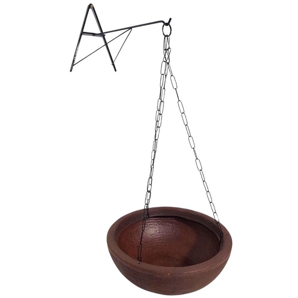 Kit Vaso Suspenso + Suporte Corrente Para Plantas Marrom