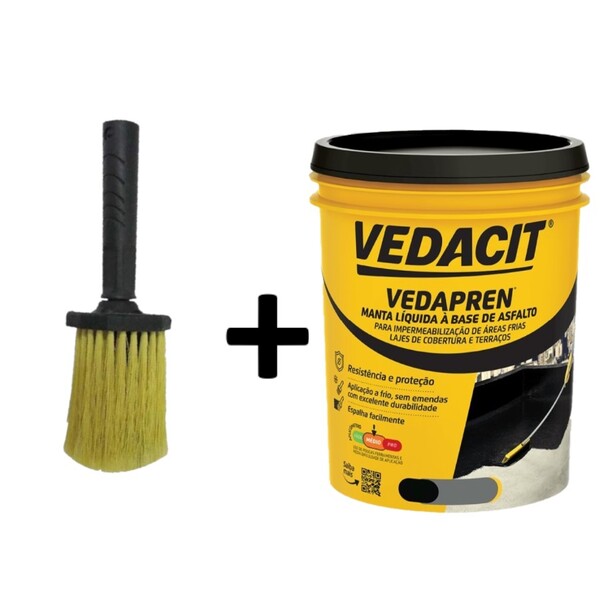 Kit Vedapren Preto 900ml Vedacit + Broxa Redonda