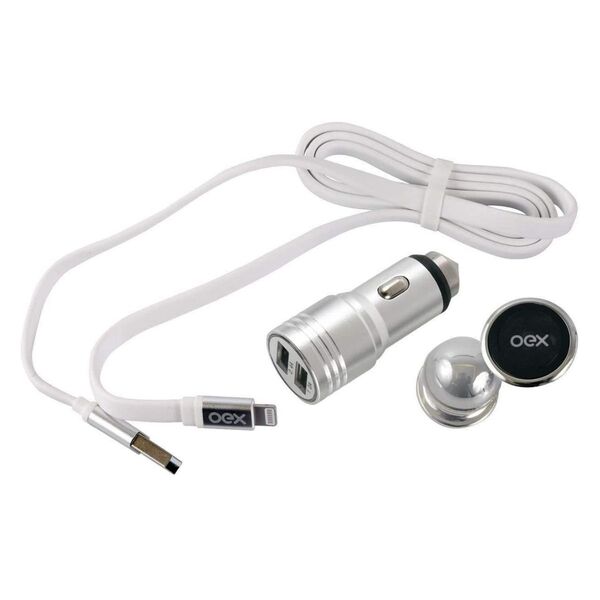Kit Veicular Carregador Lightning Suporte Prata Oex Kv100