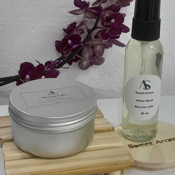 Kit Vela Aromática + Home Spray Alecrim + Suporte Madeira Swe