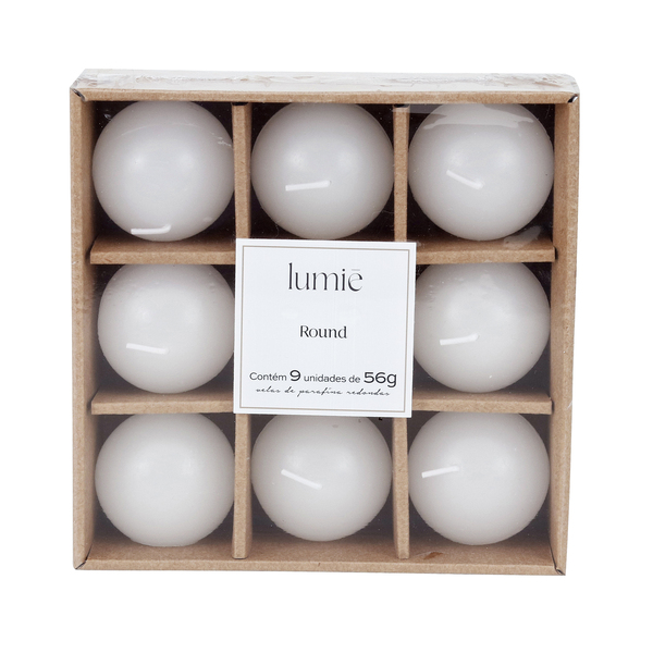 Kit Velas Decorativas 9 unidades de 56g Branca 5x5cm Lumie