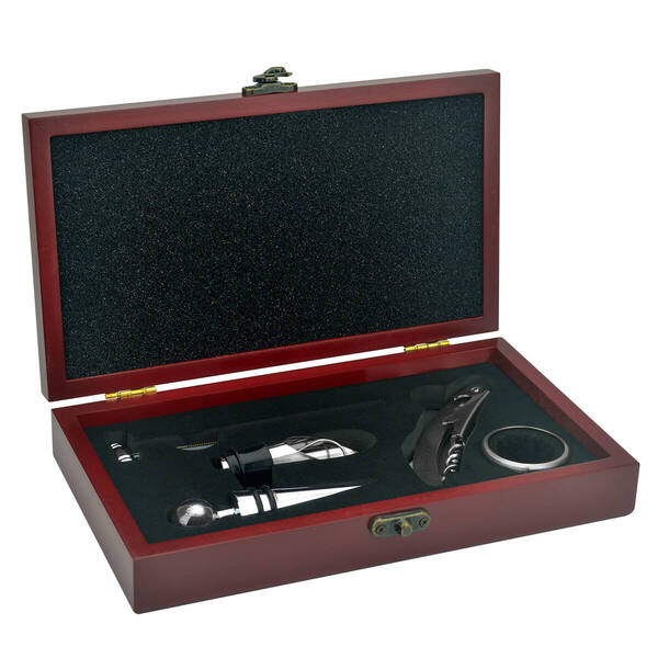 Kit Vinho Com 5 Peças Em Inox E Maleta De Madeira