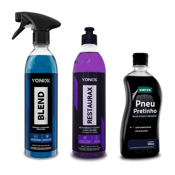 Kit Vonixx Pneu Pretinho + Restaurax + Cera Carnaúba Blend