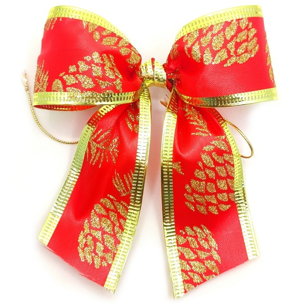 Laço Natal Vermelho Dourado Pinha Arvore Enfeite Decoraçao