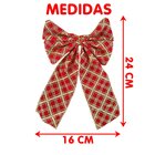 Laço Pendente Natal Vermelho Gliter Dourado 16x24cm Kit 10pç