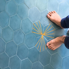 Ladrilho Hidráulico Hexagonal Raio Sol Turquesa E Branco 15x17cm Oficina Yby