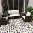 Ladrilho Hidráulico Quadrado Amaralis Hibisco Verde E Roxo 20x20cm Oficina Yby