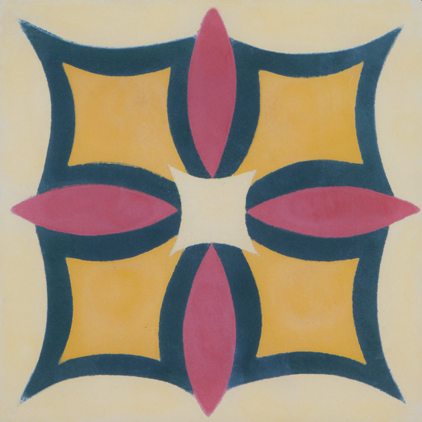 Ladrilho Hidráulico Quadrado Flor Maio Bege e Verde 20x20cm Oficina Yby