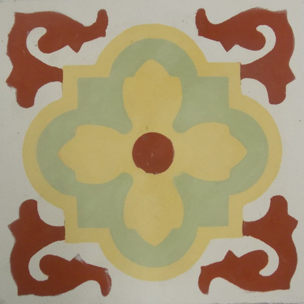 Ladrilho Hidráulico Quadrado Kalanchoe Verde e Vermelho 20x20cm Oficina Yby