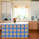 Ladrilho Hidráulico Quadrado Lirio Azul e Amarelo 20x20cm Oficina Yby