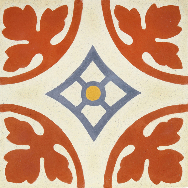 Ladrilho Hidráulico Quadrado Magnolia 1 Amarelo, Terracota e Azul 20x20 Oficina Yby