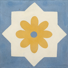 Ladrilho Hidráulico Quadrado Margarida Azul e Amarelo 20x20cm Oficina Yby